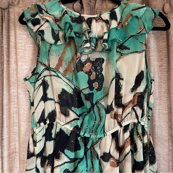 Mushka by Sienna Rose Inc Turquoise Abstract Pattern Ruffled Blouse Size Medium - Picture 11 of 15